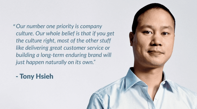 An image of Zappo's CEO Tony Hsieh with a quote, Our number one priority is company culture.
