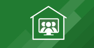 Article image for How to Welcome a New Employee to the Team Remotely -- people icon inside a house icon on a green background