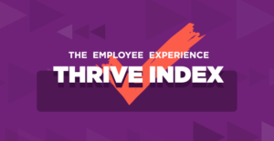 Kazoo Employee Experience Thrive Index feat image -- white text over a red checkmark on purple background