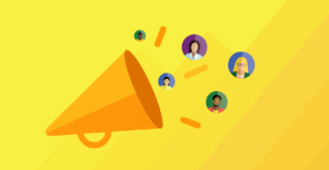 Feat image for Need to keep employees_ Start recognizing them -- a megaphone with icons of people on a yellow background